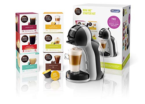De'Longhi Nescafé Dolce Gusto Mini Me, Single Serve Capsule Coffee Machine Starter Kit, Including 6 boxes of Coffee Pods, EDG155.BG, 230 Milliliters, Black & Grey