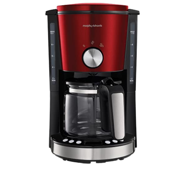 Morphy Richards Evoke Red Filter Coffee Machine - 1.25L - 10 Cups - Pour Over Coffee Maker - 162522