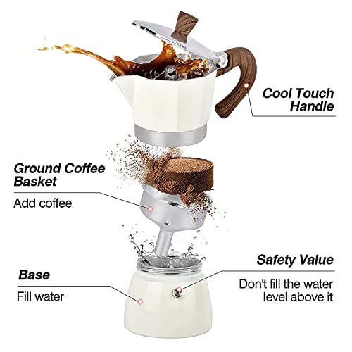 Retoteng Stovetop Espresso Maker, 3 Espresso Cup Moka Pot - 5oz Manual Cuban Coffee Percolator Machine Premium Aluminum Moka Italian Espresso Greca Coffee Maker Brewer Percolator