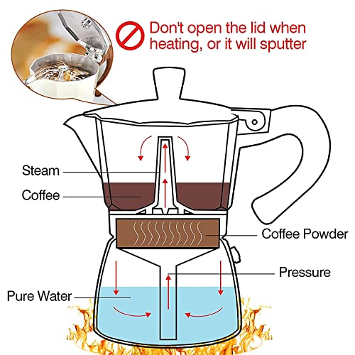 Retoteng Stovetop Espresso Maker, 3 Espresso Cup Moka Pot - 5oz Manual Cuban Coffee Percolator Machine Premium Aluminum Moka Italian Espresso Greca Coffee Maker Brewer Percolator