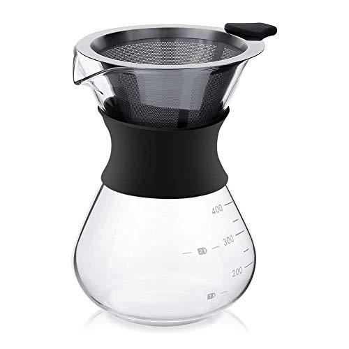 YunNasi Pour Over Coffee Maker Glass Hand Drip Coffee Brewer Set with Permanent Filter (400ml)