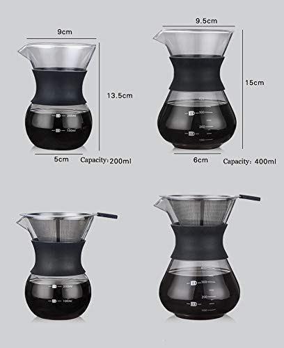 YunNasi Pour Over Coffee Maker Glass Hand Drip Coffee Brewer Set with Permanent Filter (400ml)