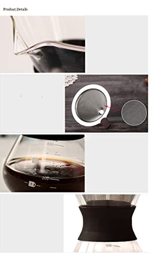 YunNasi Pour Over Coffee Maker Glass Hand Drip Coffee Brewer Set with Permanent Filter (400ml)