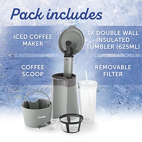 Breville Iced Coffee Maker | Plus Coffee Cup with Straw | Ready in Under 4 Minutes | Grey [VCF155]