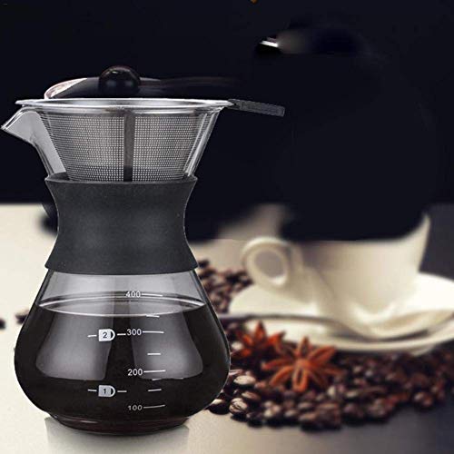YunNasi Pour Over Coffee Maker Glass Hand Drip Coffee Brewer Set with Permanent Filter (400ml)