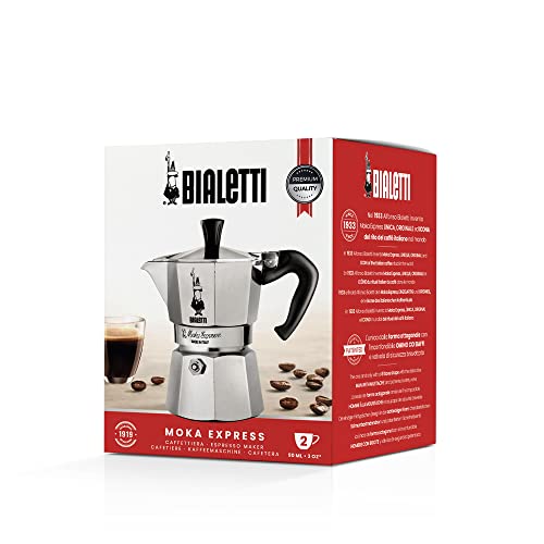 Bialetti Moka Express Aluminium Stovetop Coffee Maker (2 Cup), 8x11x11 cm, Silver