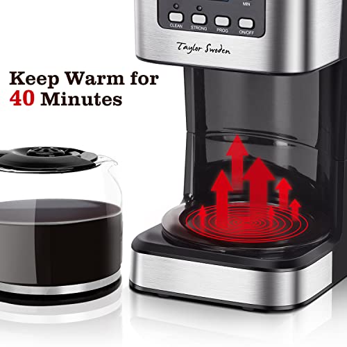 Taylor Swoden Filter Coffee Machine, Drip Coffee Maker with Programmable 24hr Timer, Keep Warm & Anti-Drip, Reusable Filter Fast Brewing - Darcy 950W 1.5 L Black Stainless Steel Coffee Machine