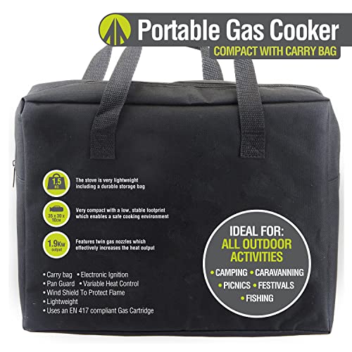 VFM - Portable Compact Gas Cooker With Carry Bag - Summit, Camping Stove, Outdoor, Indoor, Holidays, Fishing, Prepare Meals On The Go, Tabletop Cookers