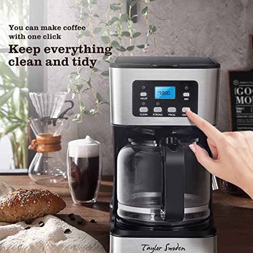 Taylor Swoden Filter Coffee Machine, Drip Coffee Maker with Programmable 24hr Timer, Keep Warm & Anti-Drip, Reusable Filter Fast Brewing - Darcy 950W 1.5 L Black Stainless Steel Coffee Machine