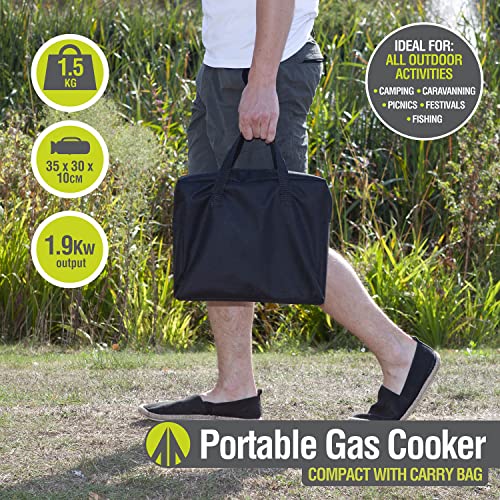 VFM - Portable Compact Gas Cooker With Carry Bag - Summit, Camping Stove, Outdoor, Indoor, Holidays, Fishing, Prepare Meals On The Go, Tabletop Cookers