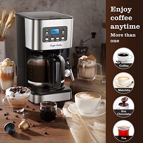 Taylor Swoden Filter Coffee Machine, Drip Coffee Maker with Programmable 24hr Timer, Keep Warm & Anti-Drip, Reusable Filter Fast Brewing - Darcy 950W 1.5 L Black Stainless Steel Coffee Machine