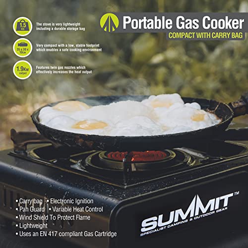 VFM - Portable Compact Gas Cooker With Carry Bag - Summit, Camping Stove, Outdoor, Indoor, Holidays, Fishing, Prepare Meals On The Go, Tabletop Cookers