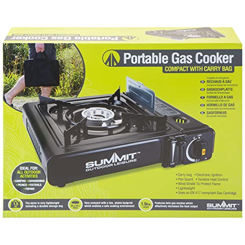 VFM - Portable Compact Gas Cooker With Carry Bag - Summit, Camping Stove, Outdoor, Indoor, Holidays, Fishing, Prepare Meals On The Go, Tabletop Cookers