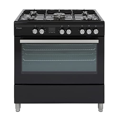 WILLOW WS90DFBL 90cm Dual Fuel, Freestanding Range Cooker, 5 Gas Burners, Wok Burner, Electric Single Cavity, 95L Capacity, 2 Year Manufacturer’s Warranty (Black) [Energy Class A]