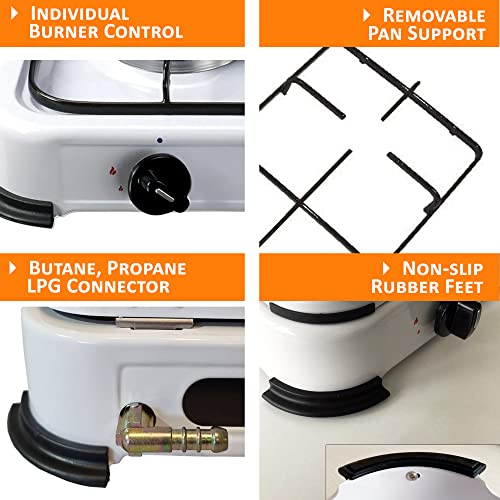 NJ-02 Camping Gas Stove - Portable 2 Burner Gas Hob LPG Cooker with Lid for Outdoor 3.4 kW (Propane 37mbar Screw-on)