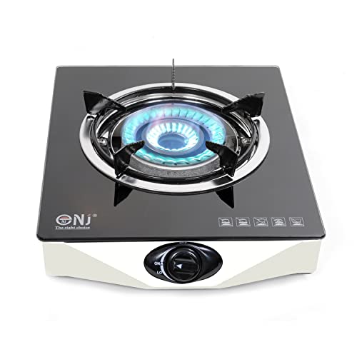 NJ NGB-S1 Indoor Portable Gas Stove - Single Burner Gas Hob Table Top Cooker LPG Cooker for Caravan Black Glass Freestanding Cooktop Camping Outdoor 4.2kW