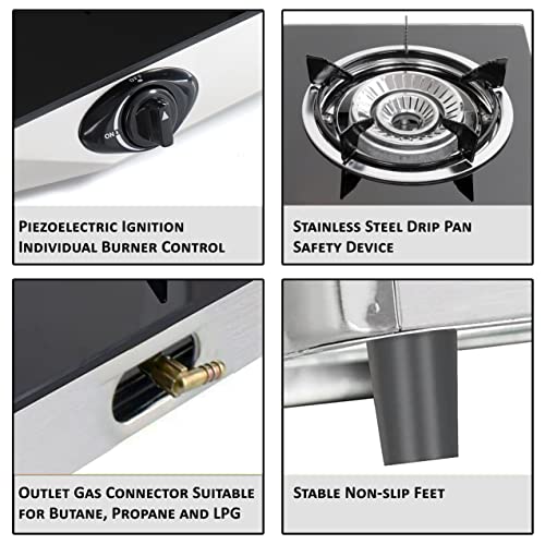 NJ NGB-S1 Indoor Portable Gas Stove - Single Burner Gas Hob Table Top Cooker LPG Cooker for Caravan Black Glass Freestanding Cooktop Camping Outdoor 4.2kW