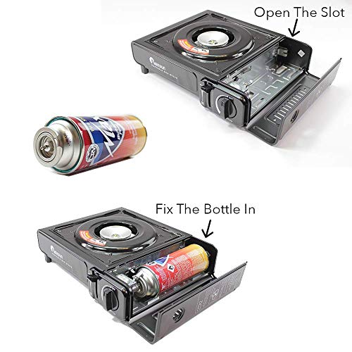 MAXSUN Camping Gas Stove, Cooker, Portable Outdoor Single Burner, Available with Camping Gas, Butane Canisters, Lightweight, Safe Perfect for Picnics BBQ with Bonus Bag (stove + 8 Butane gas)