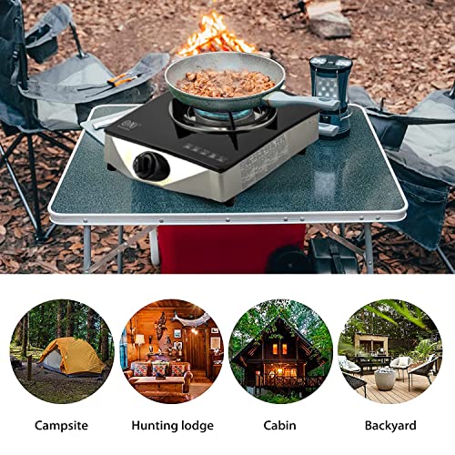 NJ NGB-S1 Indoor Portable Gas Stove - Single Burner Gas Hob Table Top Cooker LPG Cooker for Caravan Black Glass Freestanding Cooktop Camping Outdoor 4.2kW