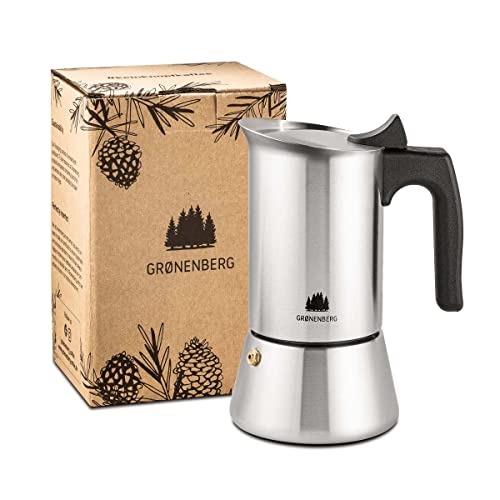 Groenenberg Espresso Maker | Moka Pot Induction | 4-6 Cup stovetop Coffee Maker (200-300 ml) | Stainless Steel Italian Coffee Maker incl. Extra sealings & Manual (4 Cup, 200 ml)
