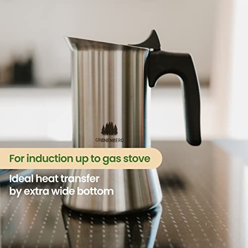 Groenenberg Espresso Maker | Moka Pot Induction | 4-6 Cup stovetop Coffee Maker (200-300 ml) | Stainless Steel Italian Coffee Maker incl. Extra sealings & Manual (4 Cup, 200 ml)