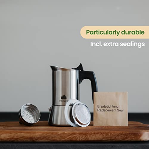 Groenenberg Espresso Maker | Moka Pot Induction | 4-6 Cup stovetop Coffee Maker (200-300 ml) | Stainless Steel Italian Coffee Maker incl. Extra sealings & Manual (4 Cup, 200 ml)