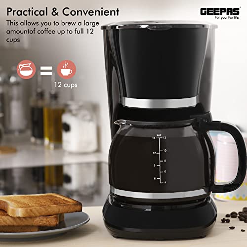 GEEPAS 1.5L Filter Coffee Machine | 800W Coffee Maker for Instant Coffee, Espresso, Macchiato & More | Boil-Dry Protection, Anti-Drip Function, Automatic Turn-Off Feature (Standard) – 2 Year Warranty
