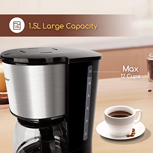Aigostar Filter Coffee Machine, Programmable Drip Coffee Maker with 24hr Timer & 40min Keep Warm, Fast Brewing, 1.5L Coffee Filter Machine with Anti-Drip & BPA Free - Benno 30YWZ