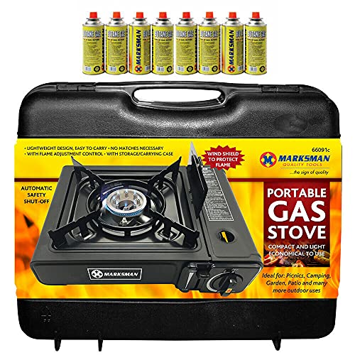 PORTABLE GAS COOKER STOVE + 8 BUTANE BOTTLES BURNER OUTDOOR GRILL CARAVAN FISHING CAMPING BBQ PARTY LIGHTWEIGHT CARRY CASE
