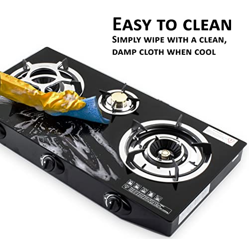 NJ NGB-S3 Indoor Gas Stove - 3 Burner Portable Gas Hob LPG Cooker Cooktop for Caravan Black Glass Freestanding Table Top for Home Kitchen Camping Garden Catering 7.8kW