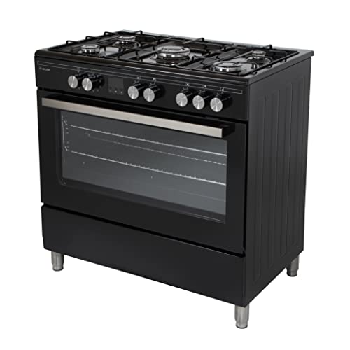 WILLOW WS90DFBL 90cm Dual Fuel, Freestanding Range Cooker, 5 Gas Burners, Wok Burner, Electric Single Cavity, 95L Capacity, 2 Year Manufacturer’s Warranty (Black) [Energy Class A]