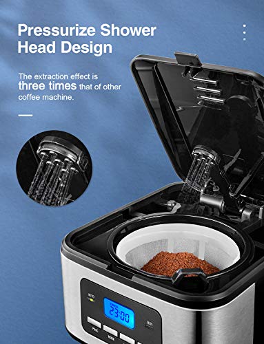 Yabano Coffee Maker, Filter Coffee Machine with Timer, 1.5L Programmable Drip Coffee Maker, 40min Keep Warm & Anti-Drip System, Reusable Filter, Fast Brewing Technology, 900W