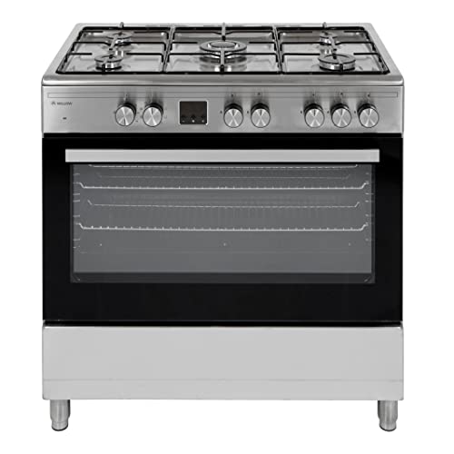 WILLOW WS90DFSS 90cm Dual Fuel, Freestanding Range Cooker, 5 Gas Burners, Wok Burner, Electric Single Cavity, 95L Capacity, 2 Year Manufacturer’s Warranty (Stainless Steel) [Energy Class A]