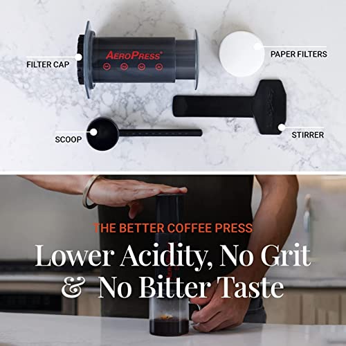 AeroPress Coffee and Espresso Maker - Quickly Makes Delicious Coffee Without Bitterness - 1 to 3 Cups Per Pressing,Black