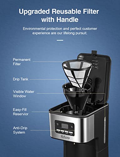 Yabano Coffee Maker, Filter Coffee Machine with Timer, 1.5L Programmable Drip Coffee Maker, 40min Keep Warm & Anti-Drip System, Reusable Filter, Fast Brewing Technology, 900W