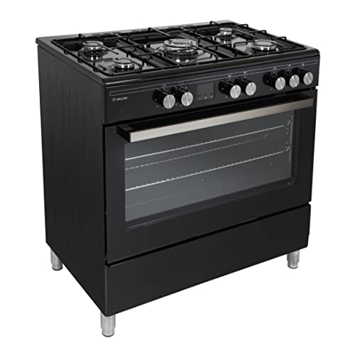 WILLOW WS90DFBL 90cm Dual Fuel, Freestanding Range Cooker, 5 Gas Burners, Wok Burner, Electric Single Cavity, 95L Capacity, 2 Year Manufacturer’s Warranty (Black) [Energy Class A]