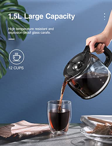 Yabano Coffee Maker, Filter Coffee Machine with Timer, 1.5L Programmable Drip Coffee Maker, 40min Keep Warm & Anti-Drip System, Reusable Filter, Fast Brewing Technology, 900W