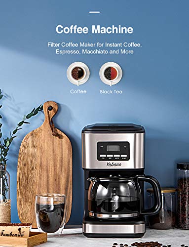 Yabano Coffee Maker, Filter Coffee Machine with Timer, 1.5L Programmable Drip Coffee Maker, 40min Keep Warm & Anti-Drip System, Reusable Filter, Fast Brewing Technology, 900W