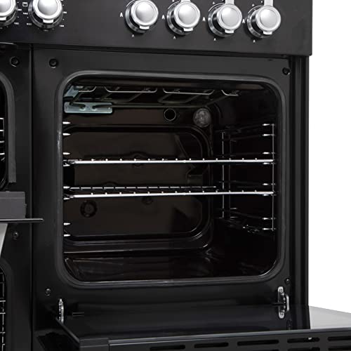 WILLOW WR100DFBLK Freestanding Dual Fuel Range Cooker, Multifunctional, 7 Burners, Wok Burner, 4 Cavities, Integrated Grill, Easy Clean (Black) [Energy Class A]