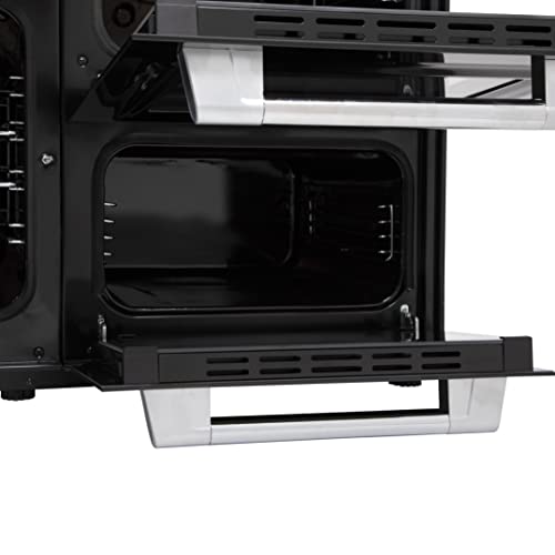 WILLOW WR100DFBLK Freestanding Dual Fuel Range Cooker, Multifunctional, 7 Burners, Wok Burner, 4 Cavities, Integrated Grill, Easy Clean (Black) [Energy Class A]