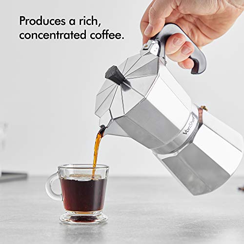 VonShef Stovetop Coffee Maker, 6 Cup Aluminium Italian Espresso Maker, 300ml Gas & Electric Stove Top Moka Pot with Replacement Gasket & Filter