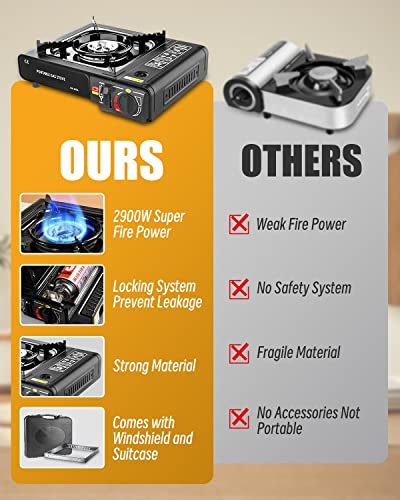 Camping Stove Windshield, Camping Stove Gas Portable Windproof Portable Gas Stove Easy to Carry Gas Camping Stove with Carry Case Camping Gas Stove Camp Stoves Camping Cooker for Outdoor BBQ Party