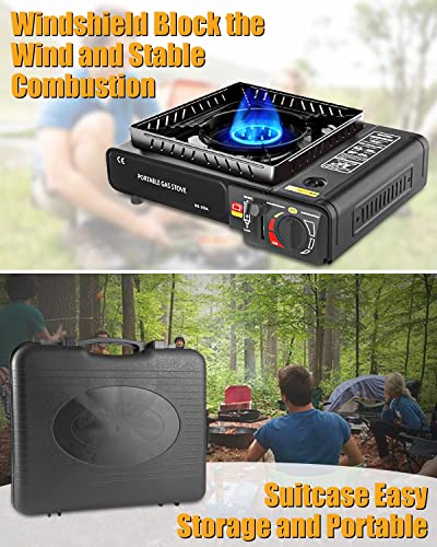 Camping Stove Windshield, Camping Stove Gas Portable Windproof Portable Gas Stove Easy to Carry Gas Camping Stove with Carry Case Camping Gas Stove Camp Stoves Camping Cooker for Outdoor BBQ Party