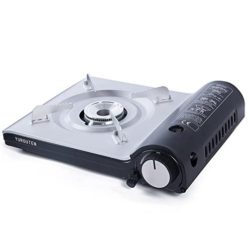 YUROUTEN Camping Stove Portable Gas Cookers Outdoor Butane Burner Mobile Kitchen Gas Stove Small Camp Cooker Windproof BBQ Gas Burner Cooking Set Adjustable Heat Control Picnic Stove with Carry Case