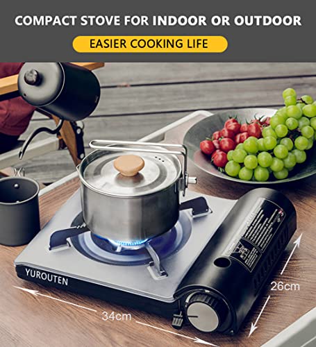 YUROUTEN Camping Stove Portable Gas Cookers Outdoor Butane Burner Mobile Kitchen Gas Stove Small Camp Cooker Windproof BBQ Gas Burner Cooking Set Adjustable Heat Control Picnic Stove with Carry Case