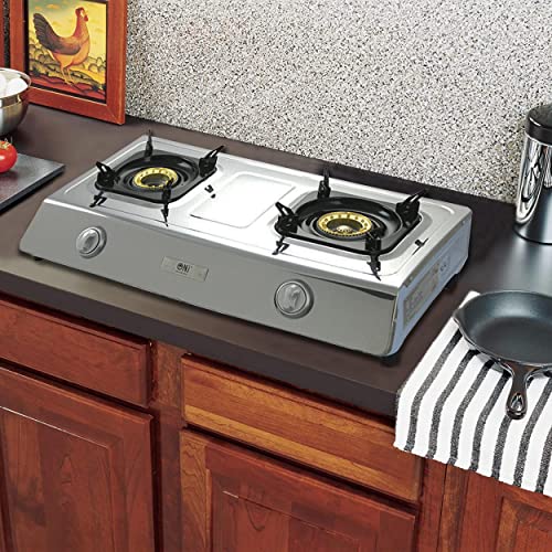 NJ NSD-2 Indoor Gas Stove - 2 Burner Portable Gas Hob LPG Cooker Caravan Cooktop Stainless Steel Freestanding Table Top for Home Kitchen Camping Garden Catering 7.2kW