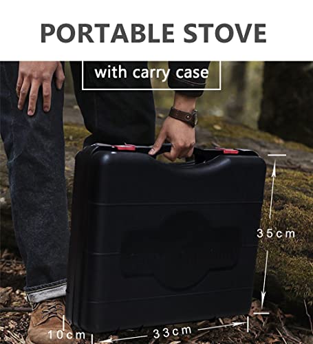 YUROUTEN Camping Stove Portable Gas Cookers Outdoor Butane Burner Mobile Kitchen Gas Stove Small Camp Cooker Windproof BBQ Gas Burner Cooking Set Adjustable Heat Control Picnic Stove with Carry Case