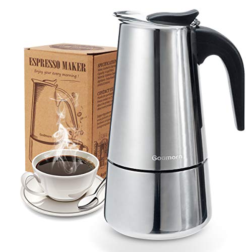 Godmorn Stovetop Espresso Maker, Italian Coffee Maker Moka Pot, 450ml/9 Cup (Espresso Cup=50ml), 430 Stainless Steel Classic Cafe Maker, Suitable for Induction Hob
