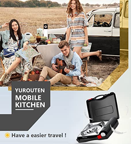 YUROUTEN Camping Stove Portable Gas Cookers Outdoor Butane Burner Mobile Kitchen Gas Stove Small Camp Cooker Windproof BBQ Gas Burner Cooking Set Adjustable Heat Control Picnic Stove with Carry Case