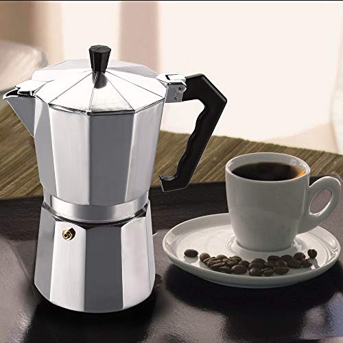 VINEKRAFT Moka Pot, 6 Cup/300ml Italian Coffee Maker, Aluminium Stovetop Coffee Maker Espresso Maker with a Coffee Clip Spoon